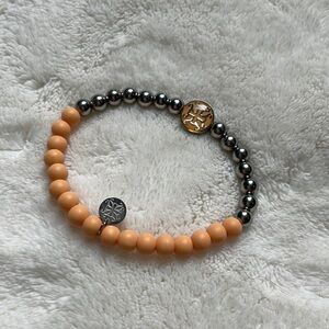Rustic Cuff stretchy bracelet, orange and silver